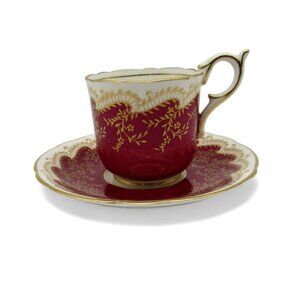 COALPORT Small Cup and Saucer Red and Gold Gilt England Vintage